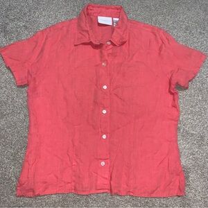 Liz Claiborne Coral Button-Down Linen Shirt